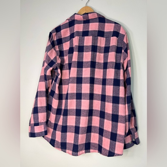 Flannel Pink and Blue Plaid Button-Up Shirt Oversized - Picture 4 of 7